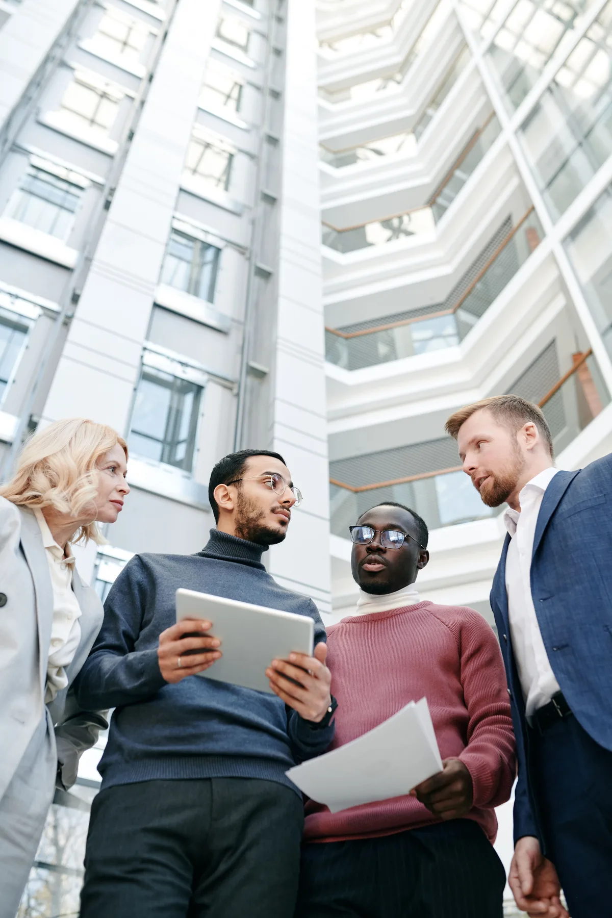Working professionals in conversation